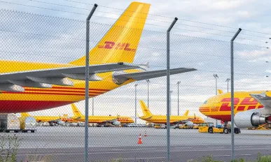 Cargo planes parked on Leipzig Halle airport terminal