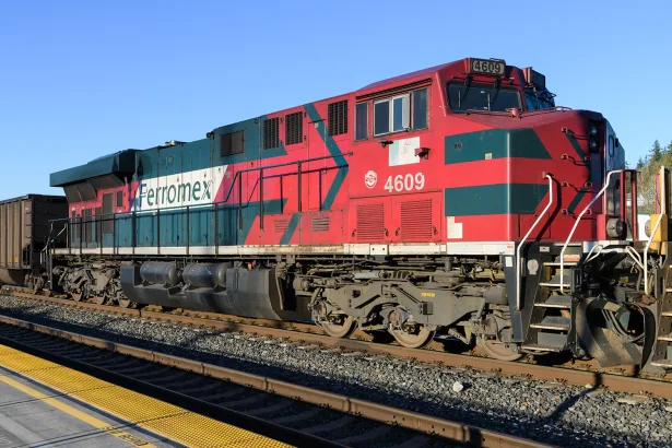 Ferromex locomotive working a train in the United States