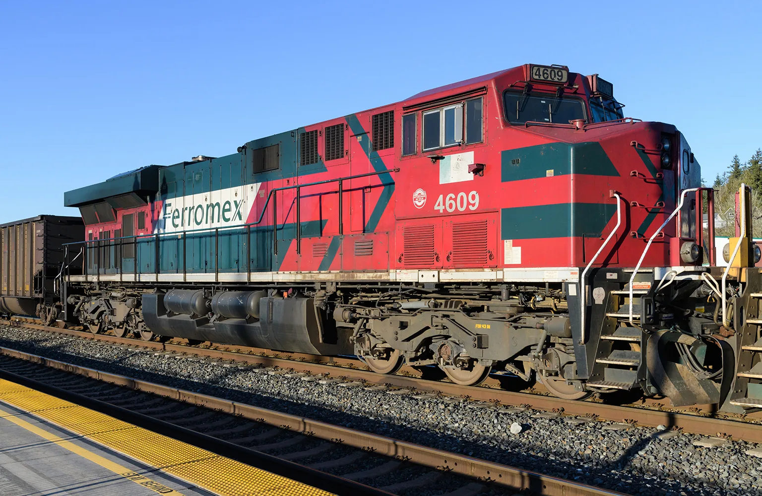 Ferromex locomotive working a train in the United States