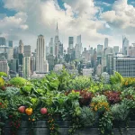 Urban farming initiatives in a cityscape