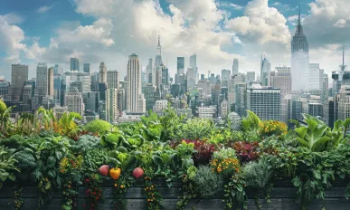 Urban farming initiatives in a cityscape