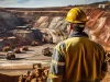 copper mine worker conducting a survey in an expansive open-pit mine.