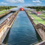 Panama Canal with blue sky