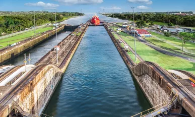 Panama Canal with blue sky