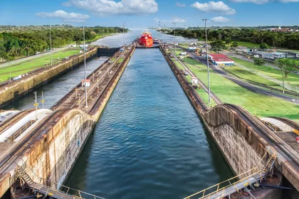 Panama Canal with blue sky