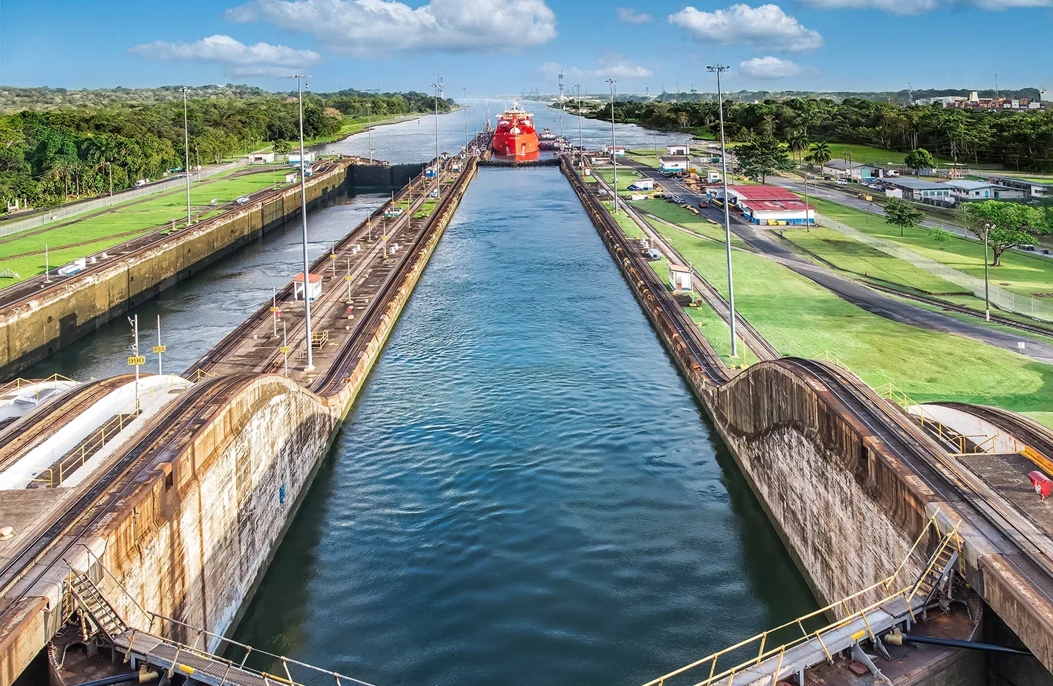 Panama Canal with blue sky