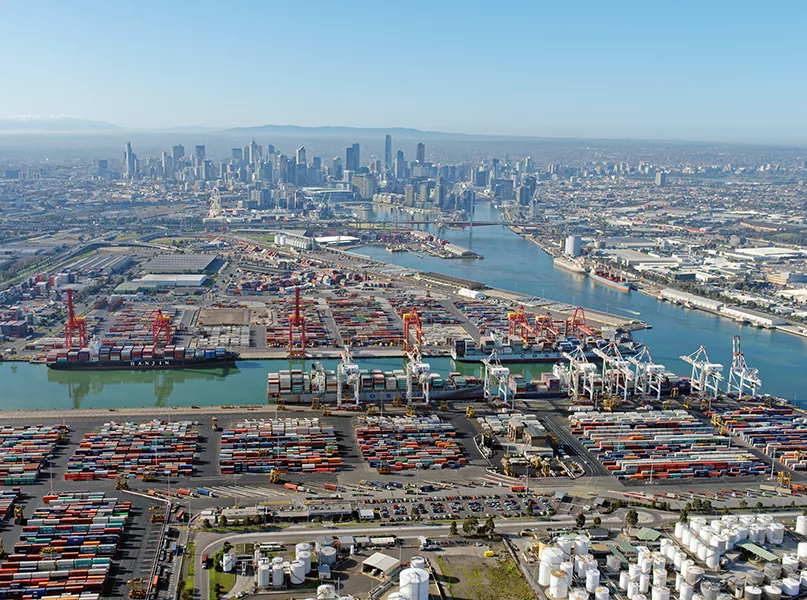 Aerial view of Melbourne CBD from the west