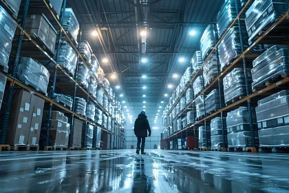 Detailed view of the interior of a temperature controlled industrial warehouse